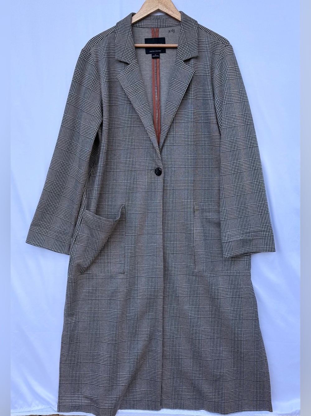 Sanctuary Plaid Long Coat XL Tailored Lightweight Duster Jacket
